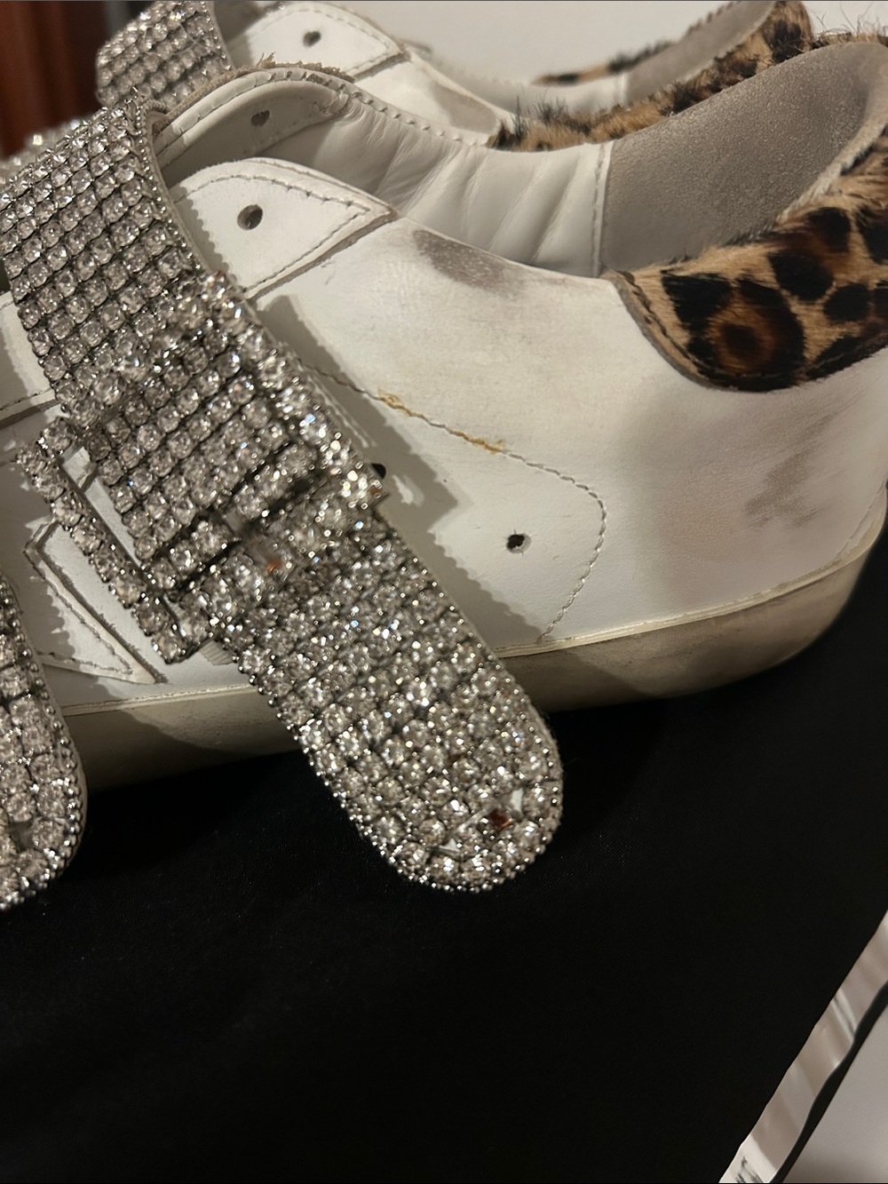Golden Goose Limited White Edition Strap Women's Sneakers with Leopard Collar - Picture 2 of 9